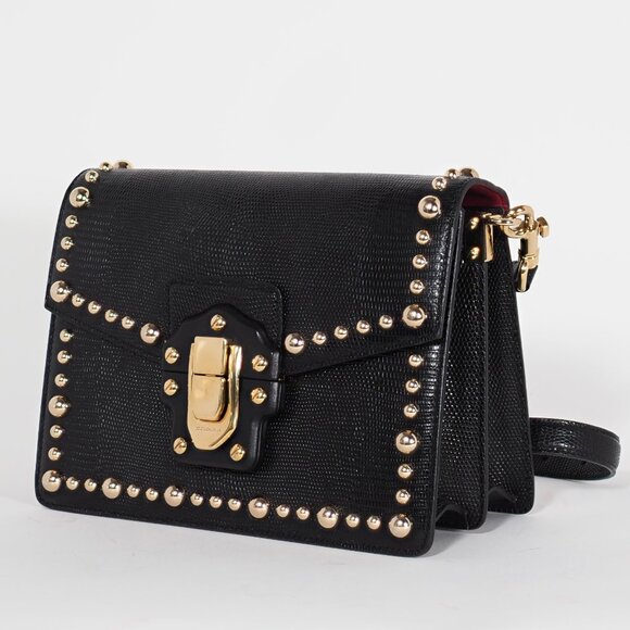 Dolce & Gabbana Black Medium Lucia Shoulder Bag Gold Studded Leather - Picture 2 of 16